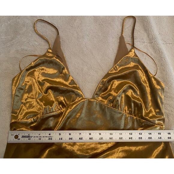 BARDOT DRESS XL MAXI CAPRI SLIP LONG GOWN VELVET VELOUR GOLD MARIGOLD OPEN BACK2 - Picture 13 of 15